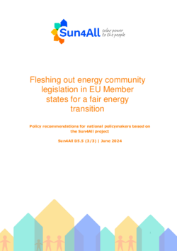 Sun4All Policy brief: Fleshing out energy community legislation in EU Member States for a fair energy transition