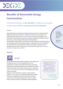 DECIDE - Factsheet 1 - Benefits of Renewable Energy Communities from a local government perspective